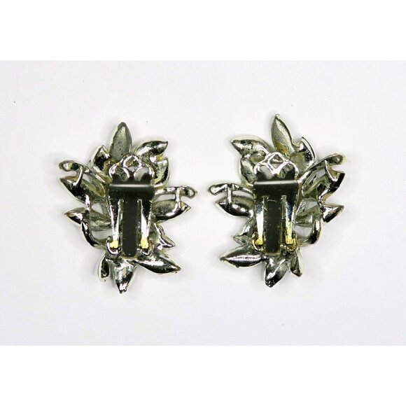 Vintage Laurel Leaf Clip-On Earrings - 1.25" Silver-Tone Mid-Century Statement - Picture 4 of 5